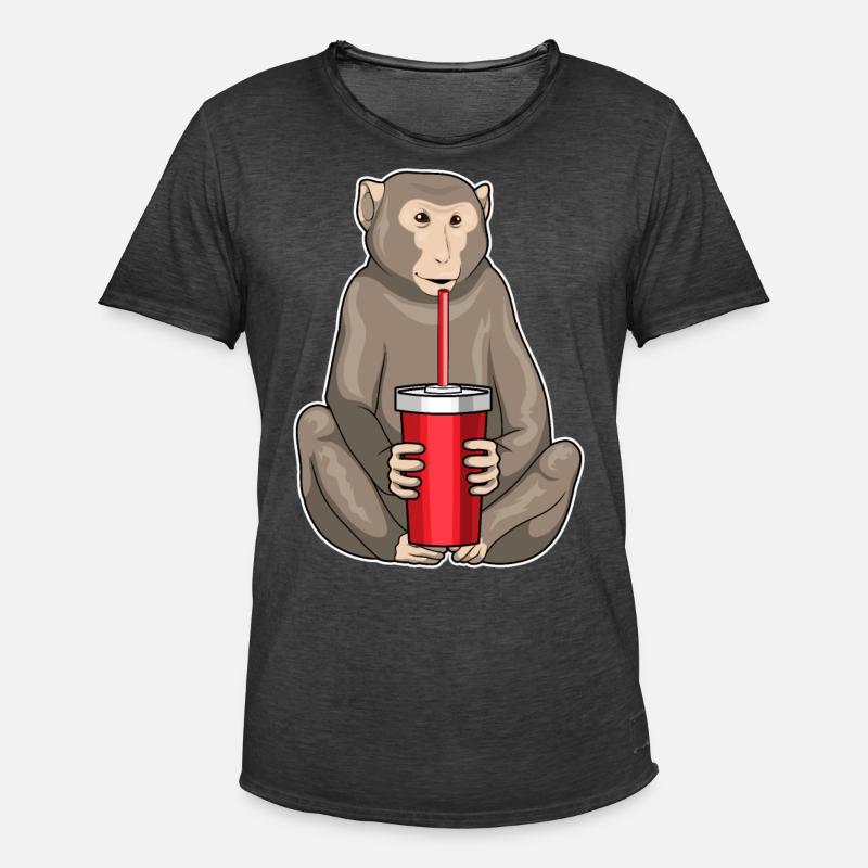 Monkey drinking cup - Men's Vintage T-Shirt - washed black