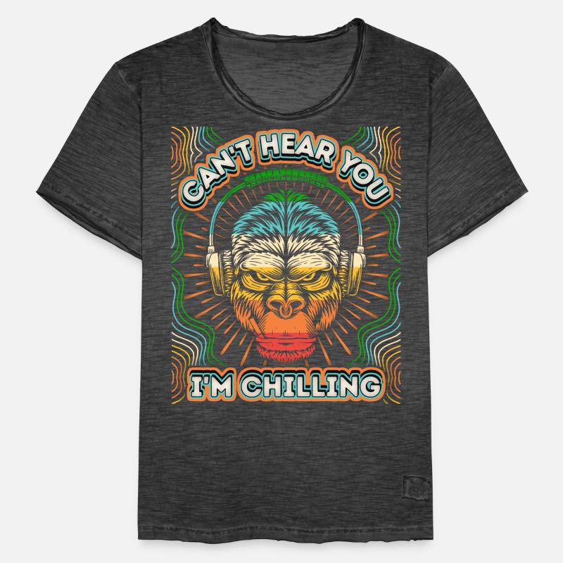 Lustiger Gorilla-Affe mit Kopfhörer Chillen Spruch Männer Vintage T-Shirt