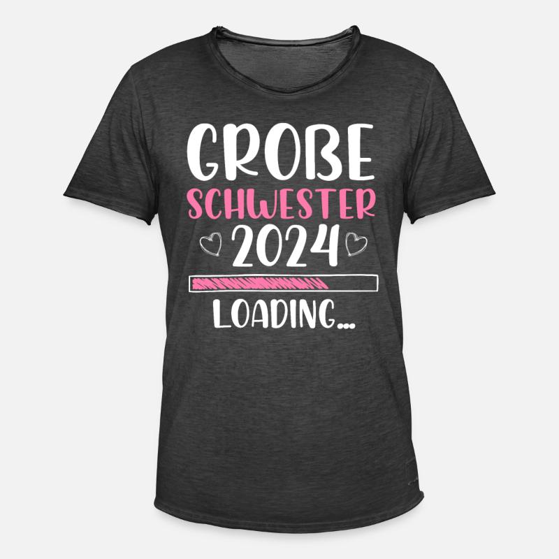Große Schwester 2024 Loading Herz - Männer Vintage T-Shirt - Vintage Schwarz