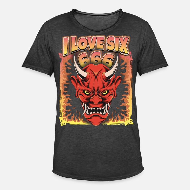 Devil-Devil, Satan Saying 666 - Men's Vintage T-Shirt - washed black