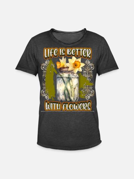 Påskelilje, påskelilje, vintage botanisk blomst - Herre vintage T-shirt - vintage-sort