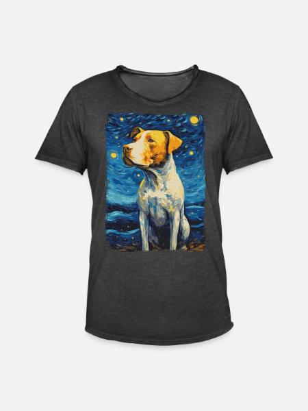 Pitbull Dog Starry Night - Men's Vintage T-Shirt - washed black