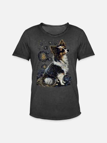 Papillon Hund Starry Night - Männer Vintage T-Shirt - Vintage Schwarz