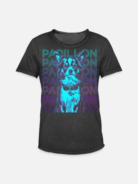Papillon Dog Retro - Men's Vintage T-Shirt - washed black