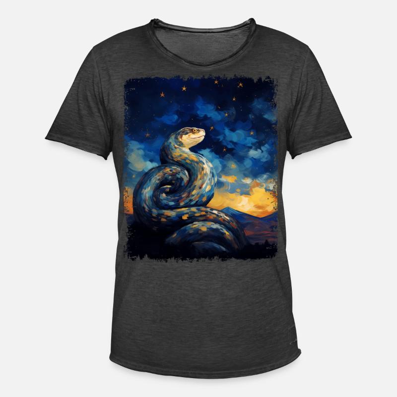 Kugelpython Schlange Sternennacht Gemälde - Männer Vintage T-Shirt - Vintage Schwarz