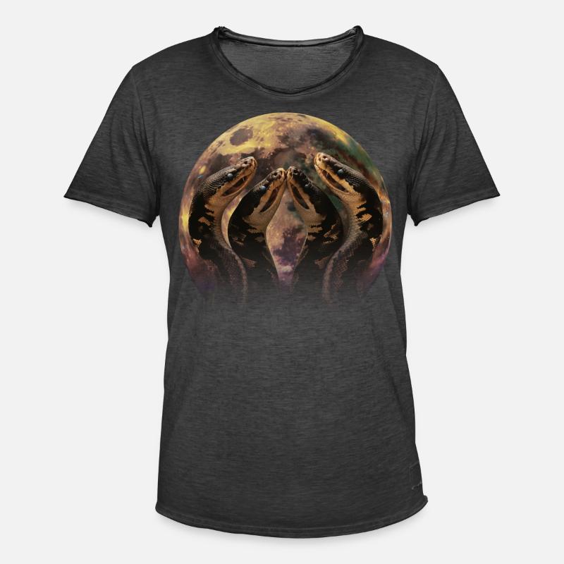 Kugelpython Schlange Heulender Mond - Männer Vintage T-Shirt - Vintage Schwarz