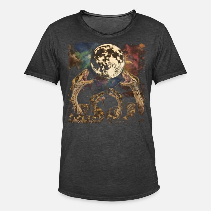 Ball Python Snake Howling Moon - Men's Vintage T-Shirt - washed black