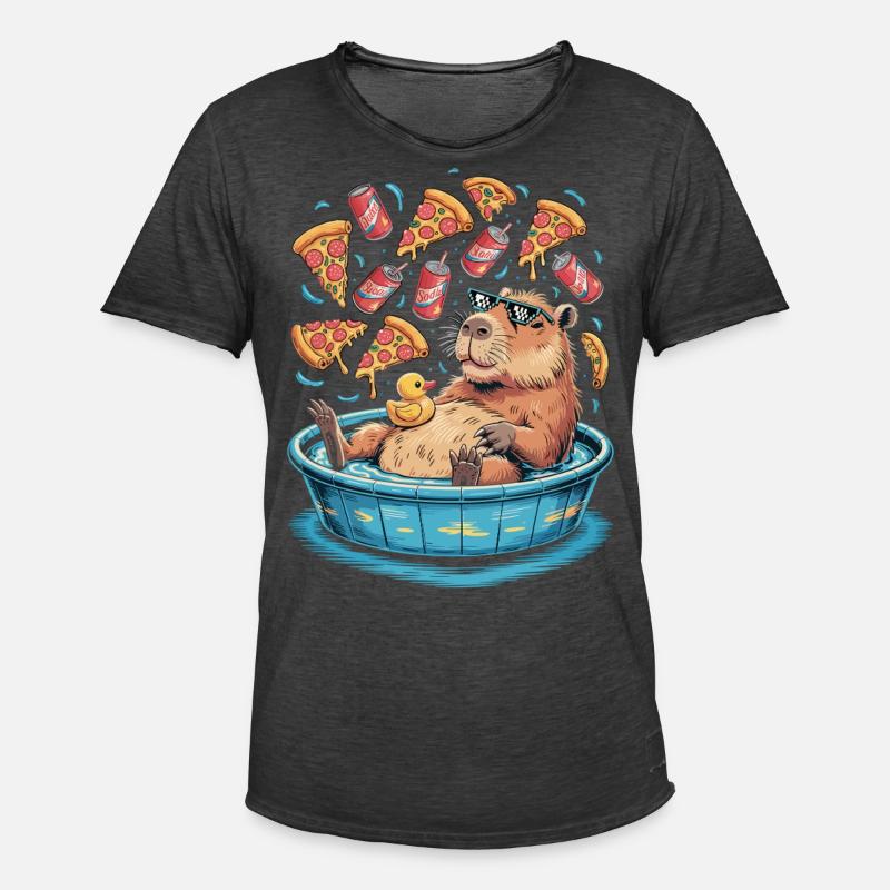 Capybara chill zone - pizza, soda, relaxation - Men's Vintage T-Shirt - washed black