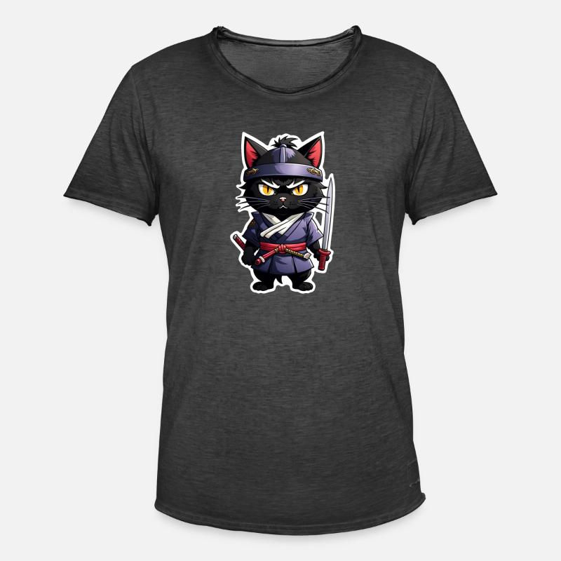 Ninja Katze - Samurai Kätzchen - Männer Vintage T-Shirt - Vintage Schwarz