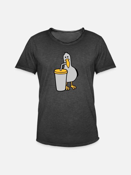 Seagull drinks cola drink - Men's Vintage T-Shirt - washed black