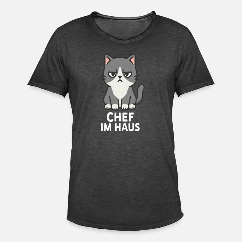 Cat with grumpy expression - Men's Vintage T-Shirt - washed black
