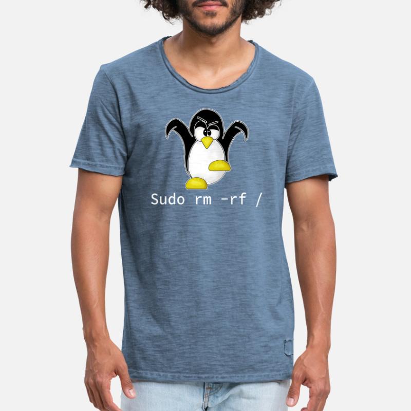 Tux Linux Penguin Sudo Rm Rf | Computer Geek Hack Men's Vintage T-Shirt