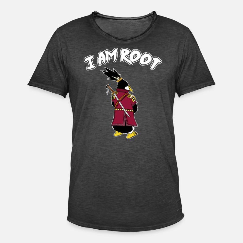Linux Pingouin I Am Root Geeks Geeks Nerd Computer Ninja - T-shirt vintage Homme - noir vintage