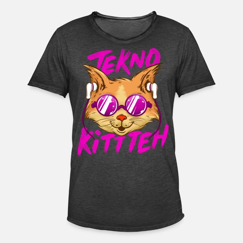 Tekno Underground Raver Techno Katze - Männer Vintage T-Shirt - Vintage Schwarz
