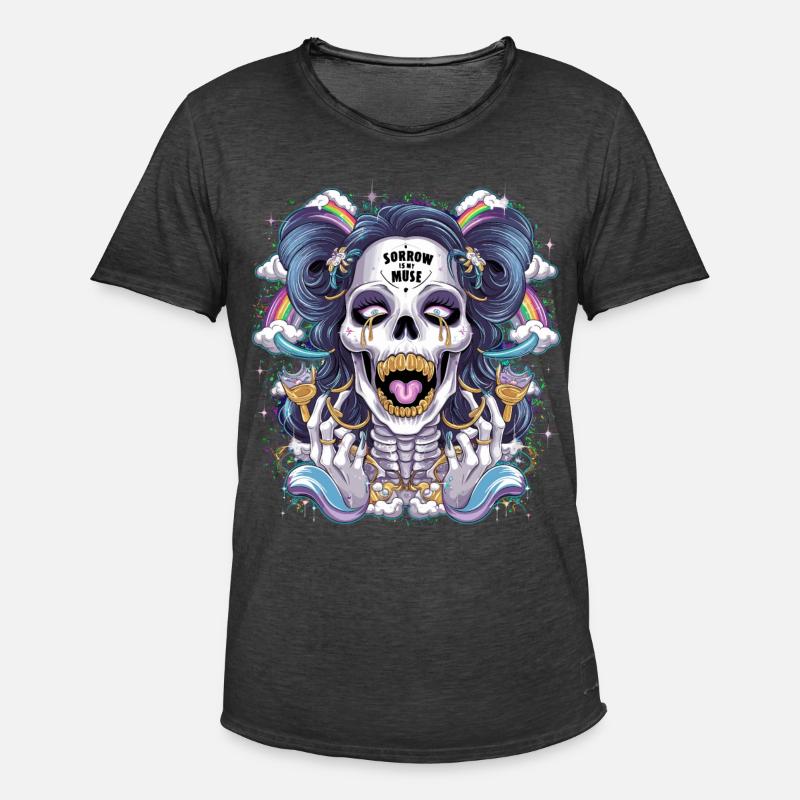 Glitzernder Skelettschädel mit Regenbogen - Männer Vintage T-Shirt - Vintage Schwarz