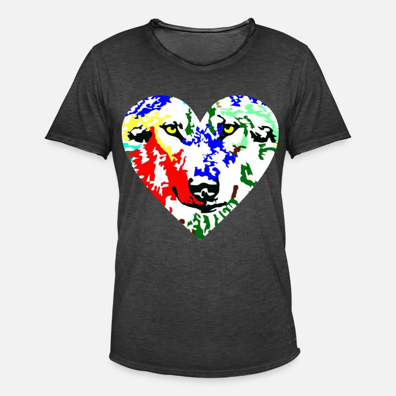 Herz Wolf bunt - Männer Vintage T-Shirt - Vintage Schwarz