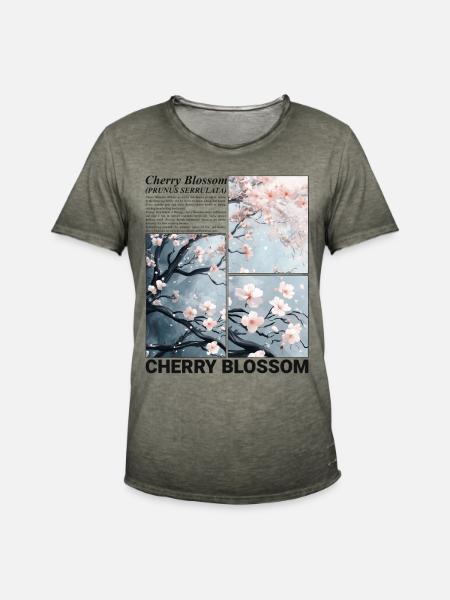 Kwiat wiśni Sakura Kwiat Wiosna Natura Prezent - Koszulka męska vintage - postarzany khaki