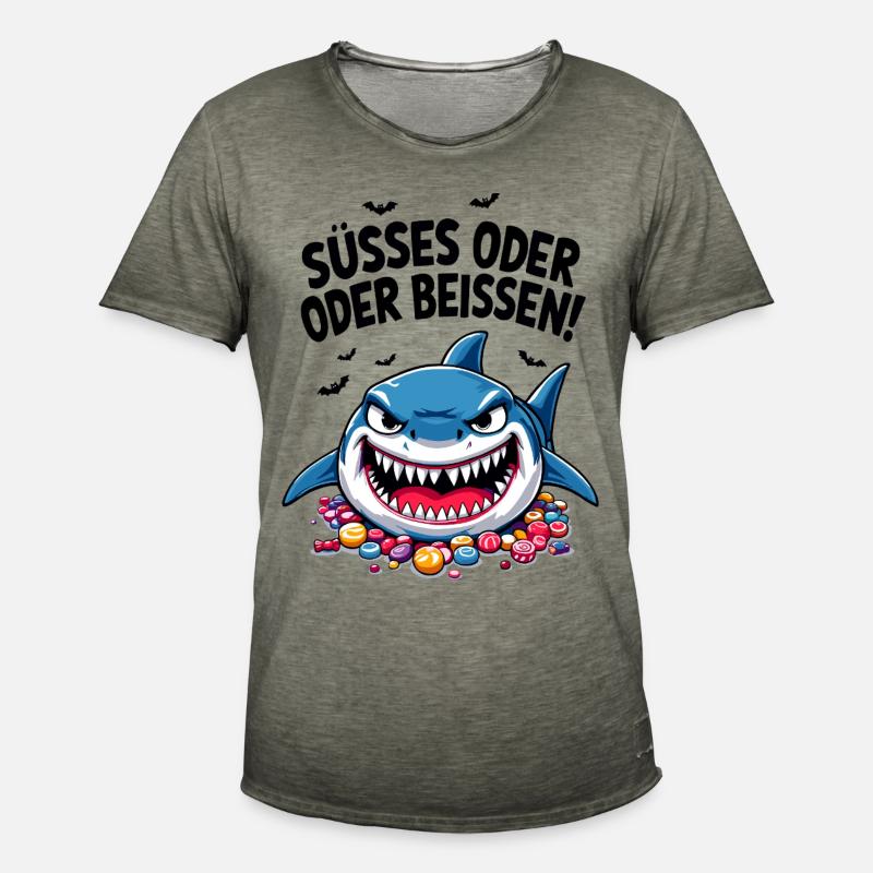 Halloween Süßes oder Saures Hai Süßgkeiten - Männer Vintage T-Shirt - Vintage Khaki
