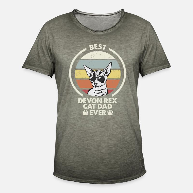 Cat Dad - Devon Rex Cat - Men's Vintage T-Shirt - vintage khaki