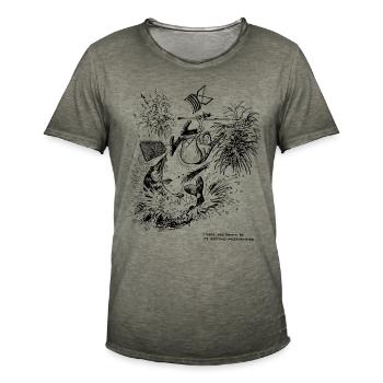 Thelwell Compleat Tangler Cartoon Fisch an Angel - Männer Vintage T-Shirt - Vintage Khaki - Vorne
