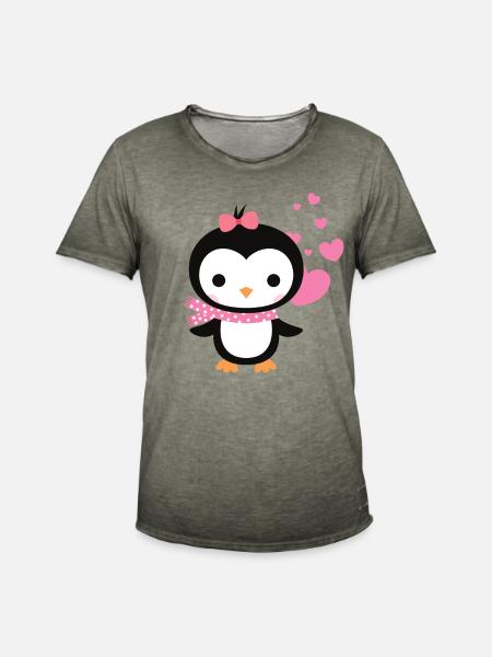 Sød pingvin med hjerte fejrer kærlighed - Herre vintage T-shirt - vintage-khaki