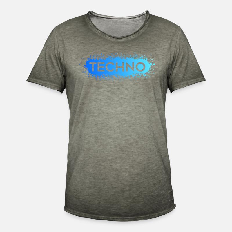 Techno Techno Blue Splat - Männer Vintage T-Shirt - Vintage Khaki