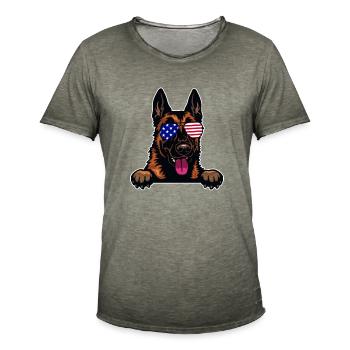 Belgische mechelse herder met zonnebril op Amerikaanse vlag - Mannen Vintage T-shirt - vintage khaki - Voor