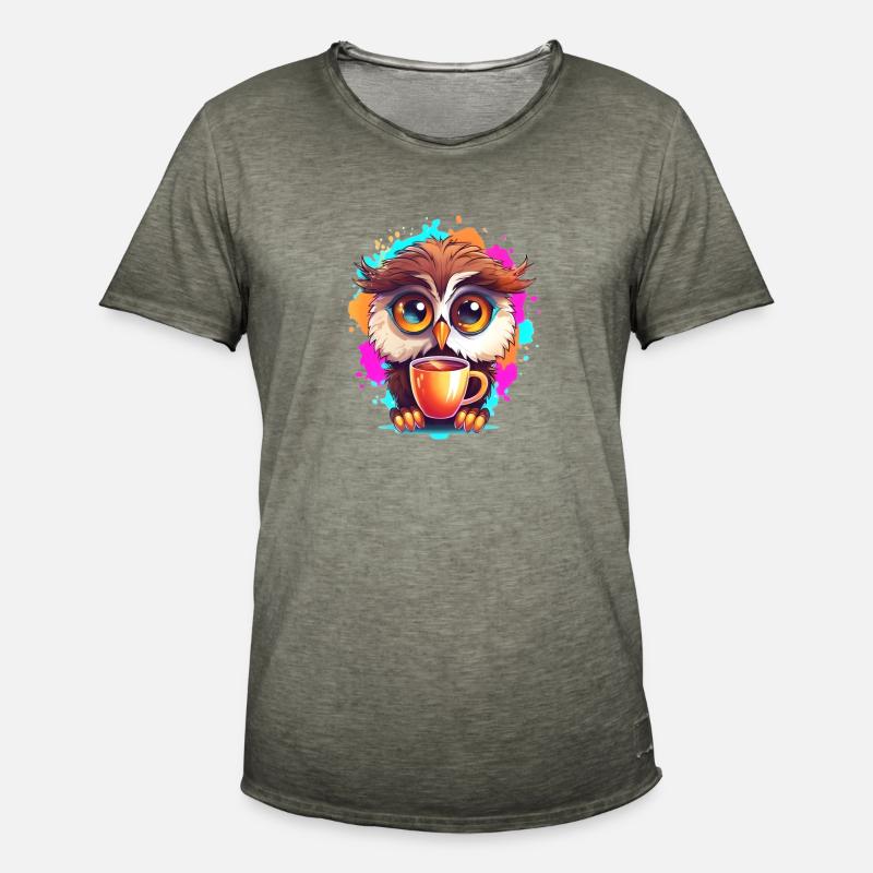 Niedliche Wachsame Eule | Nachtschwärmer Eule - Männer Vintage T-Shirt - Vintage Khaki