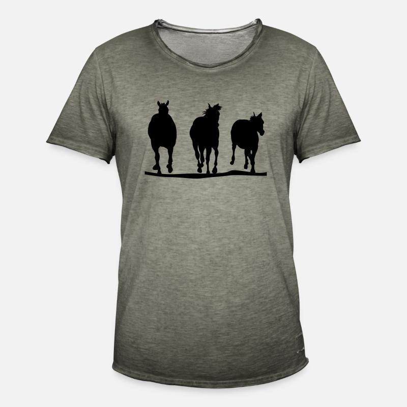 Pferde Herde | Silhouette - Männer Vintage T-Shirt - Vintage Khaki