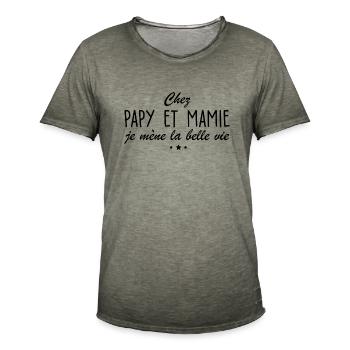 chez papy et mamie je mène la belle vie 1 - T-shirt vintage Homme - vintage kaki - Devant - Jose (178cm)