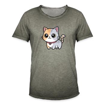 Calico-Kätzchenhalsband-Anhänger - Männer Vintage T-Shirt - Vintage Khaki - Vorne - Jose (178cm)