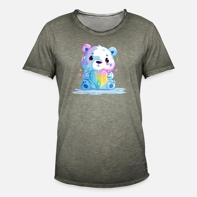 Süßer Eisbär mit Regenbogenherz - Männer Vintage T-Shirt - Vintage Khaki