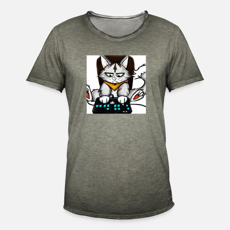 cat playing computer games comic - Männer Vintage T-Shirt - Vintage Khaki