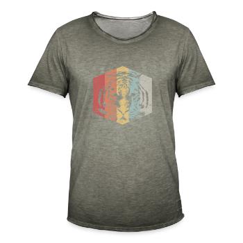Retro Gesicht eines Tigertiergeschenks - Männer Vintage T-Shirt - Vintage Khaki - Vorne