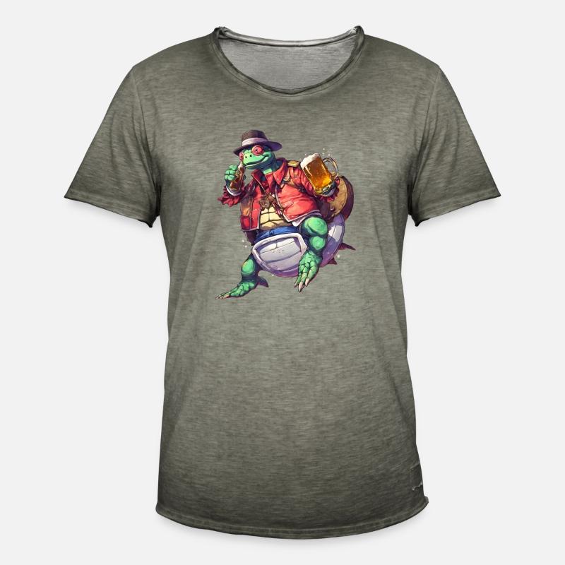 Chill & Shell: Schildkröte mit Bier-Tee - Männer Vintage T-Shirt - Vintage Khaki