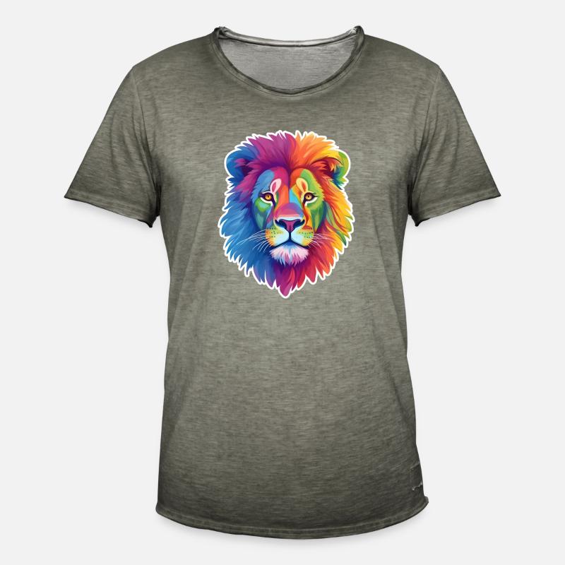 Regenbogen Löwe - Männer Vintage T-Shirt - Vintage Khaki