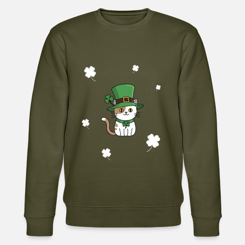 St Patrick's Day Cat - Stanley/Stella CHANGER Unisex Organic Sweatshirt - khaki