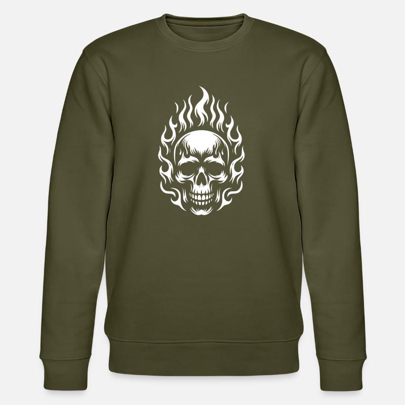 Skull with Flames Burning Skull - Stanley/Stella CHANGER Unisex Organic Sweatshirt - khaki