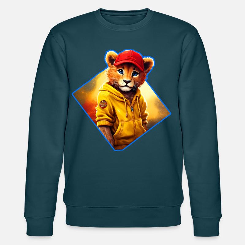 Kleiner Löwe mit roter Kappe - Stanley/Stella Unisex Bio-Sweatshirt CHANGER  - Dunkles Petrol