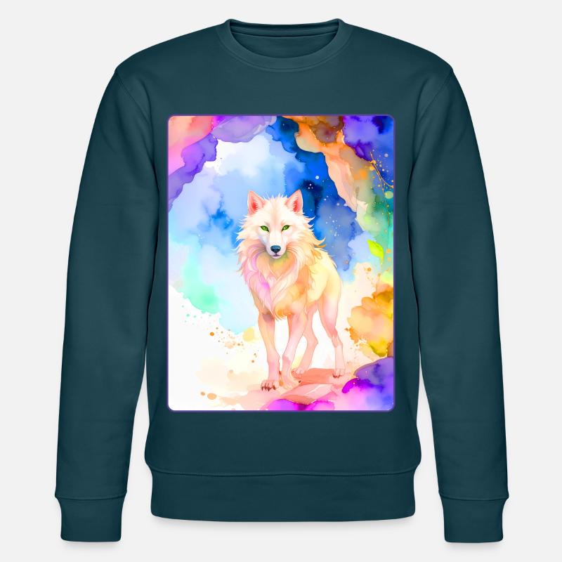 Weißer Wolf vor bunter Höhle - Stanley/Stella Unisex Bio-Sweatshirt CHANGER  - Dunkles Petrol