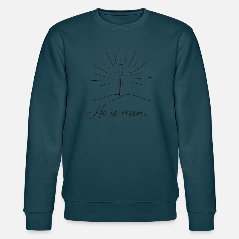 Crucifix He is Risen Easter Jesus - Stanley/Stella CHANGER Unisex Organic Sweatshirt - stargazer