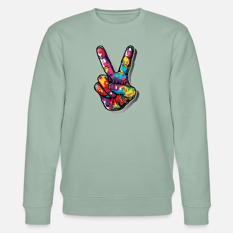 Peace Graffiti Handzeichen sprayer - Stanley/Stella Unisex Bio-Sweatshirt CHANGER  - Helles Graugrün