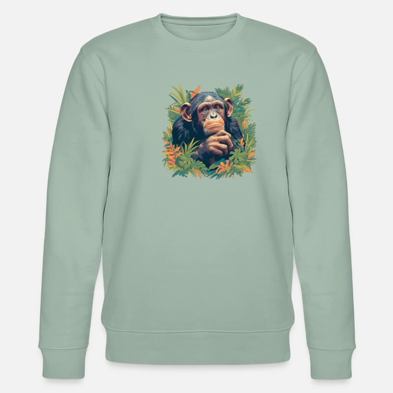 Chimpanzee Schimpansen Schimpanse - Stanley/Stella Unisex Bio-Sweatshirt CHANGER  - Helles Graugrün