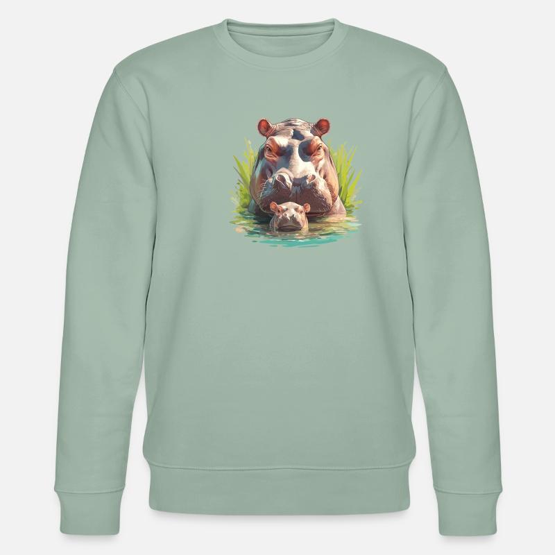 Nilpferd Flußpferd - Stanley/Stella Unisex Bio-Sweatshirt CHANGER  - Helles Graugrün