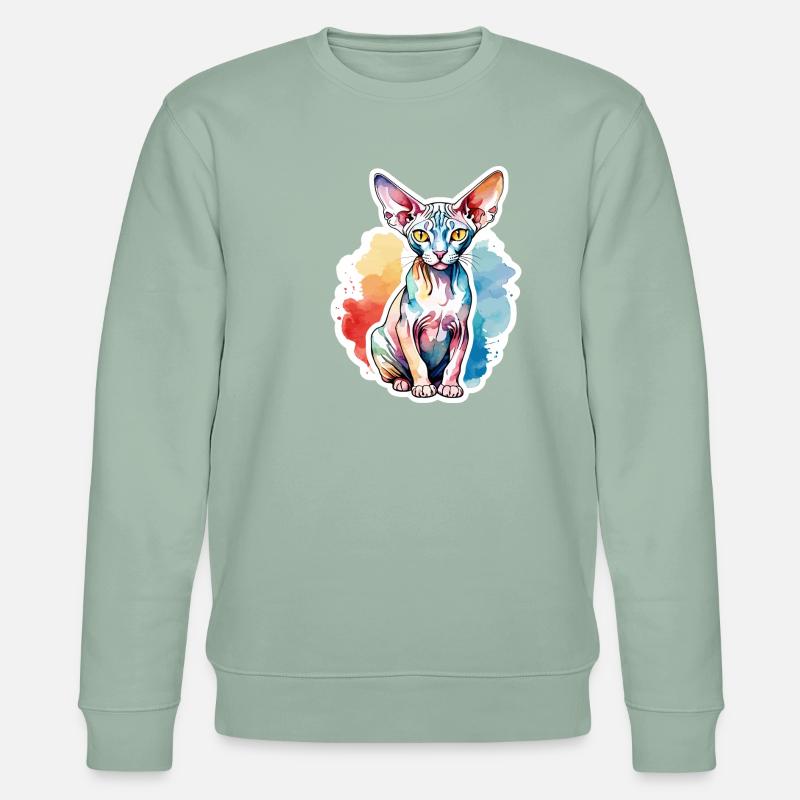 Sphynx Katze Wasserfarben - Stanley/Stella Unisex Bio-Sweatshirt CHANGER  - Helles Graugrün