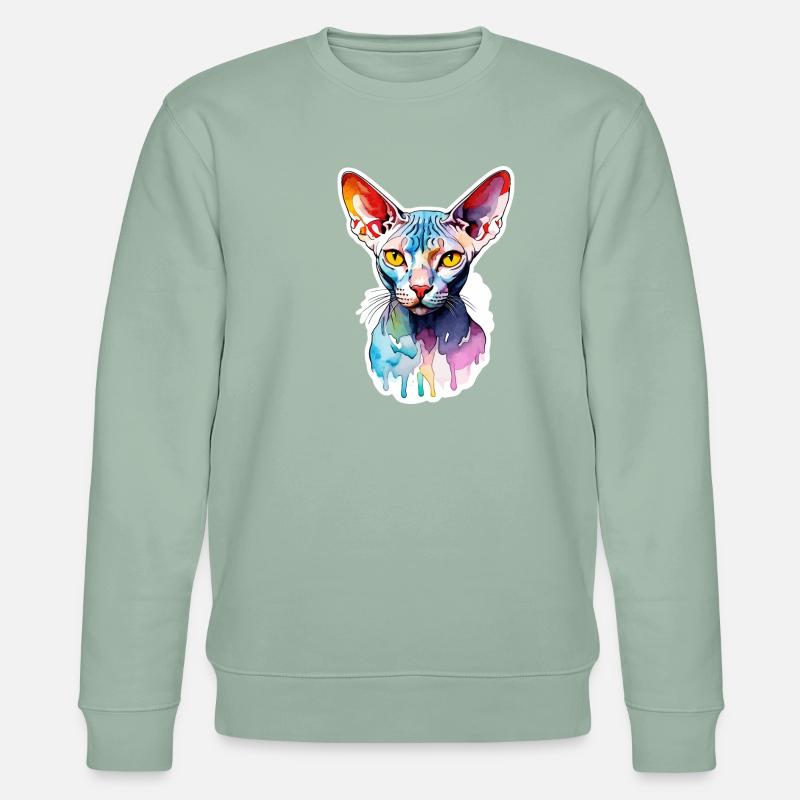Sphynx Katze Wasserfarben - Stanley/Stella Unisex Bio-Sweatshirt CHANGER  - Helles Graugrün