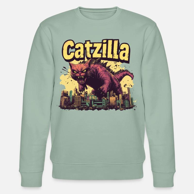 Catzilla-Skyline-Monster - Stanley/Stella Unisex Bio-Sweatshirt CHANGER  - Helles Graugrün
