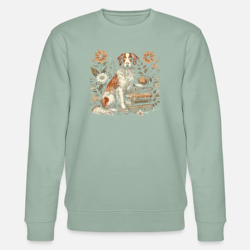 Brittany Spaniel Blumenbuchleser - Stanley/Stella Unisex Bio-Sweatshirt CHANGER  - Helles Graugrün
