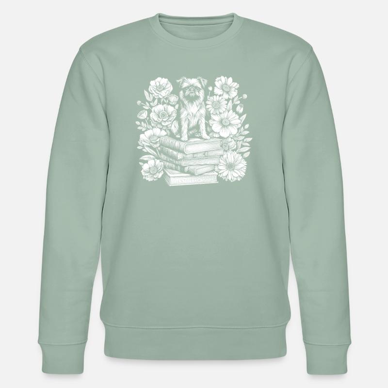 Brussels Griffon Blumenbuchleser - Stanley/Stella Unisex Bio-Sweatshirt CHANGER  - Helles Graugrün