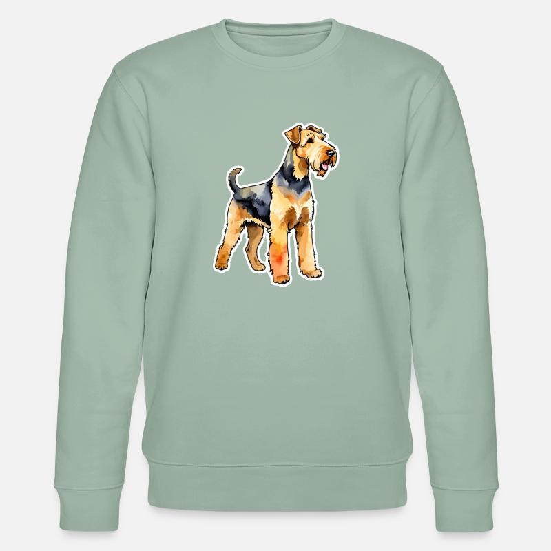 Airedale Terrier Wasserfarben - Stanley/Stella Unisex Bio-Sweatshirt CHANGER  - Helles Graugrün